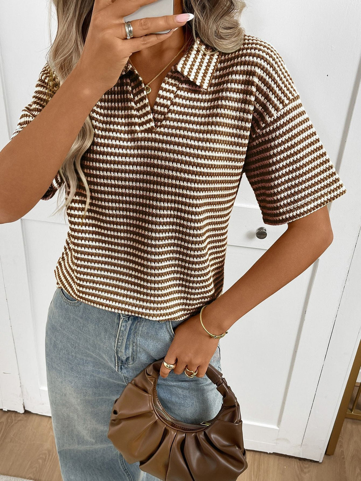 Mabel Textured Knit Polo Top
