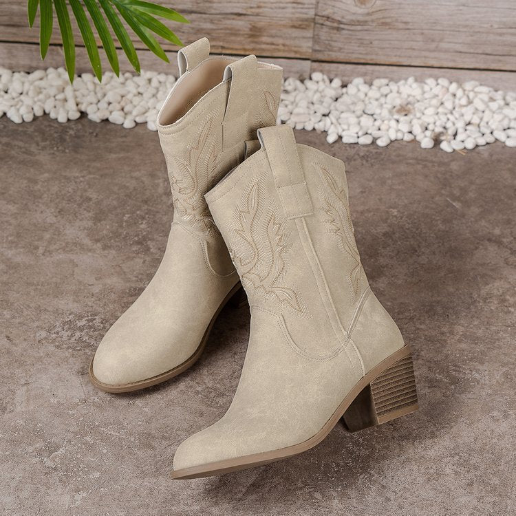Bianca Embroidered Mid-Calf Western Boots
