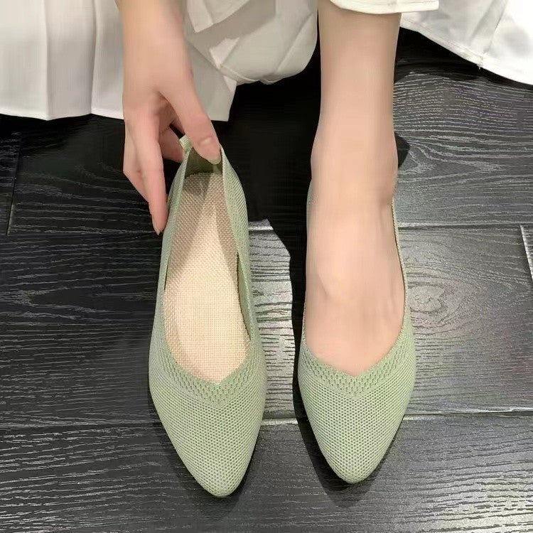 Women's Pointed Toe Knit Ballet Flats Slip-On Breathable