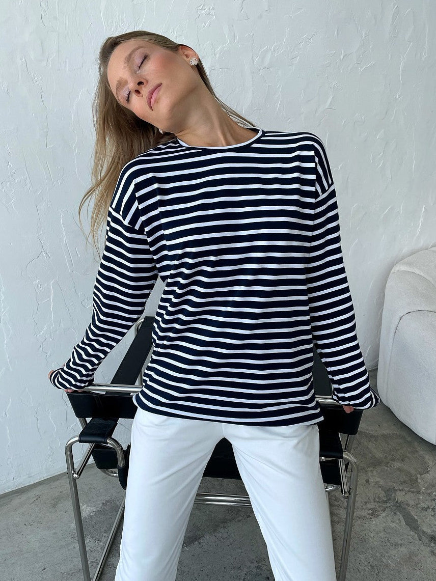 Demelza Striped Cotton Long Sleeve Tee