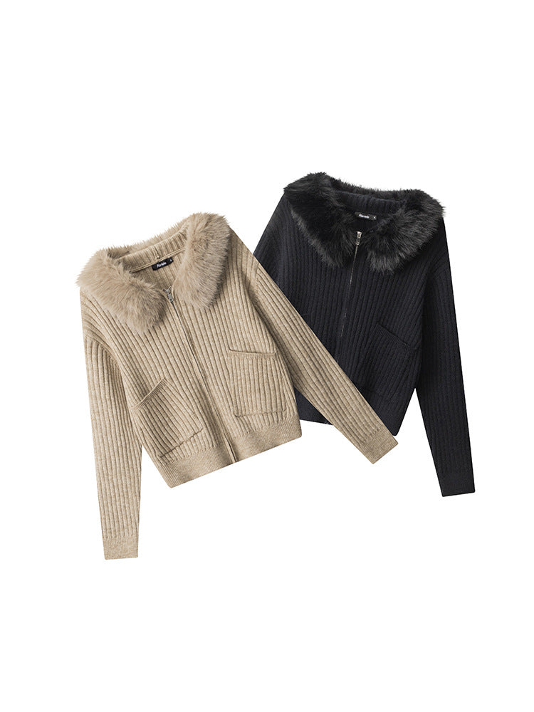 Hesper Hooded Rib Knit Zip Cardigan