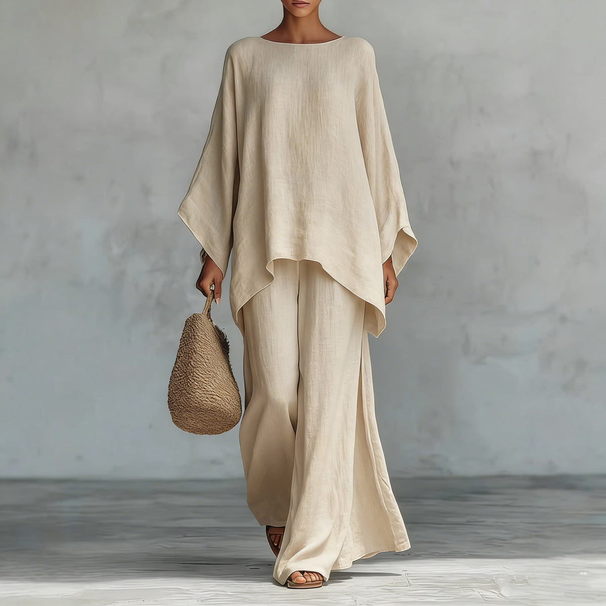 Women's Oversized Tunic Top Wide-Leg Pants Lounge Set