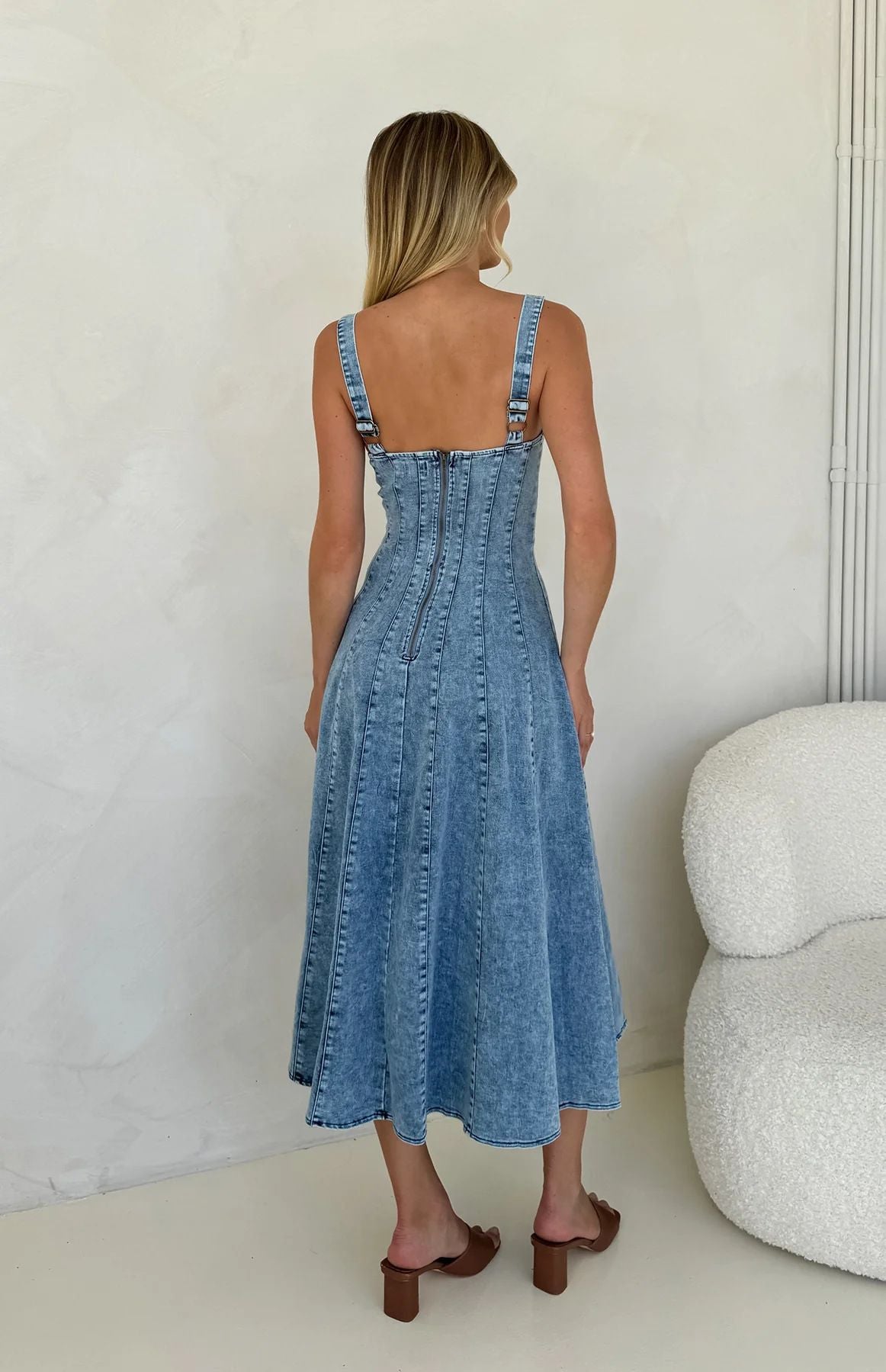 Portia Square Neck Denim Maxi Dress