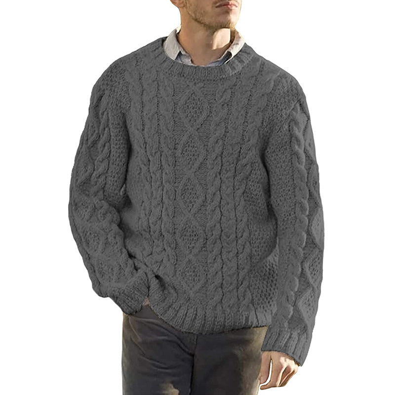 Men's Cable Knit Crew Neck Sweater, Long Sleeves