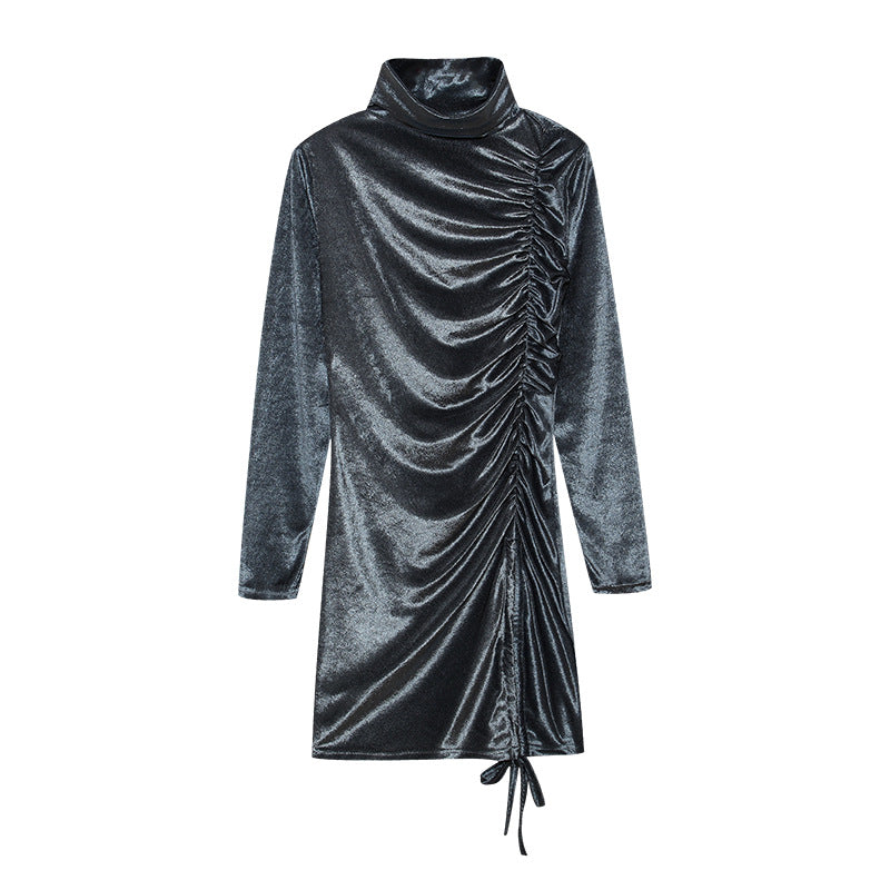 Women's Ruched Turtleneck Mini Dress Long Sleeve
