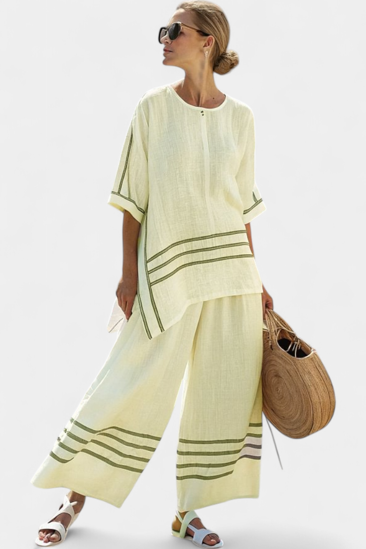 Adrielle | Women's Set with Asymmetric Striped Top