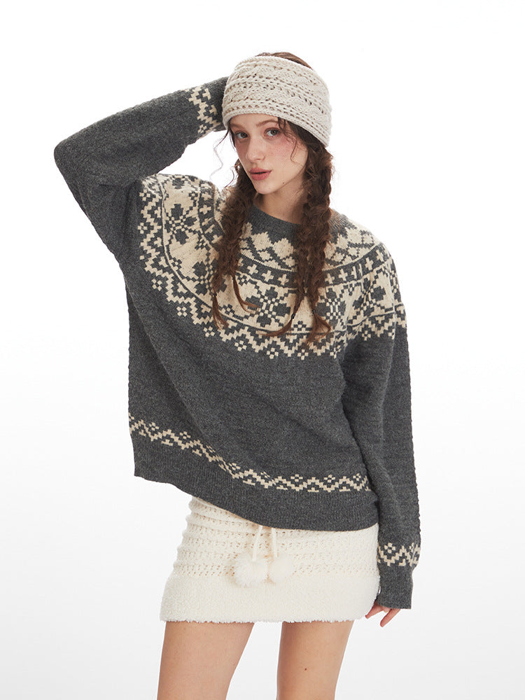 Rivka Fair Isle Yoke Crew Neck Sweater