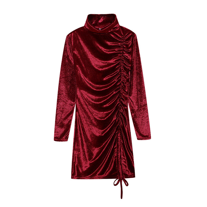 Women's Ruched Turtleneck Mini Dress Long Sleeve