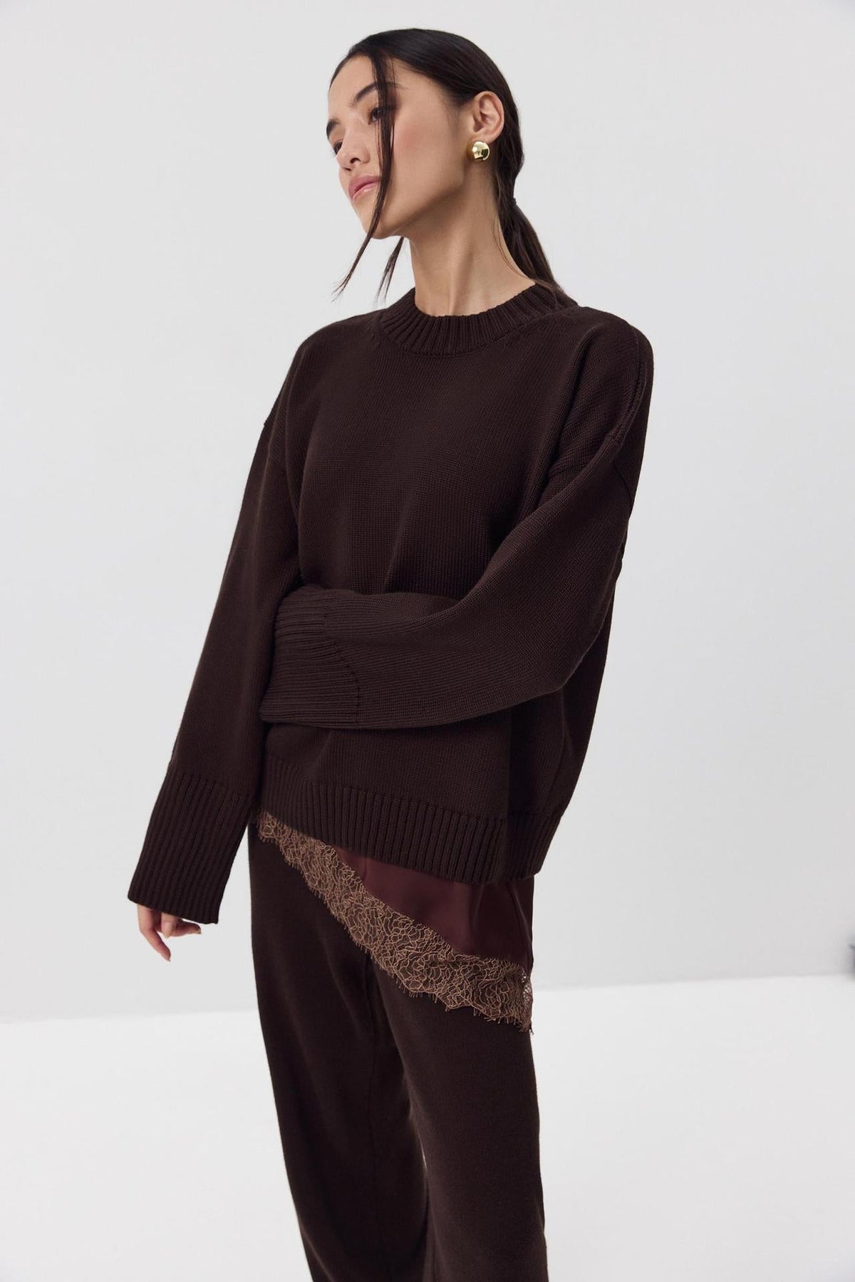 Ottilia Cotton Crew Neck Drop Shoulder Sweater