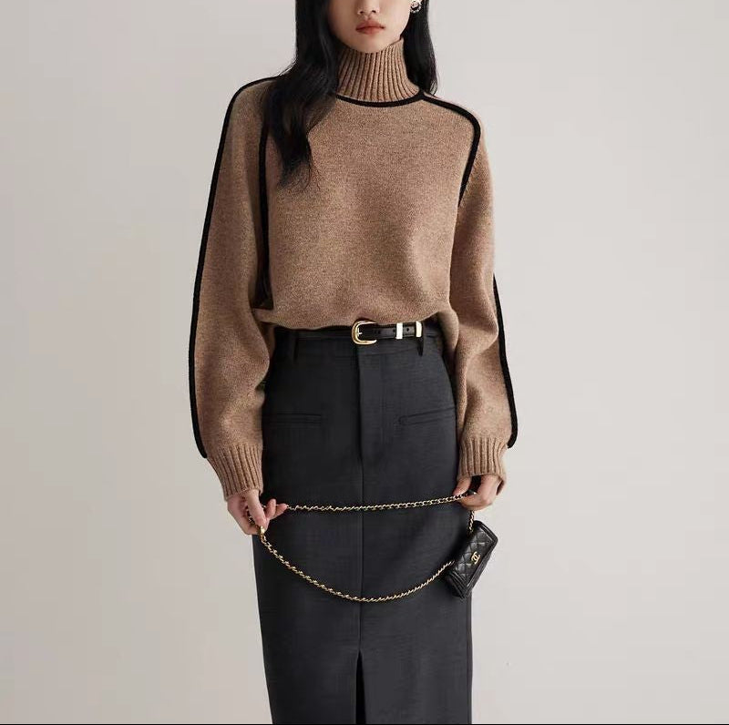 Ornella Contrast Piping Turtleneck Sweater