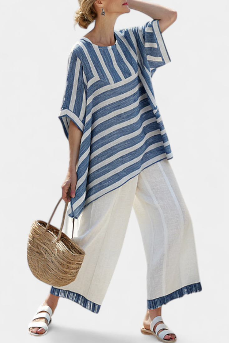 Alexa | Women's blue striped top and pants set