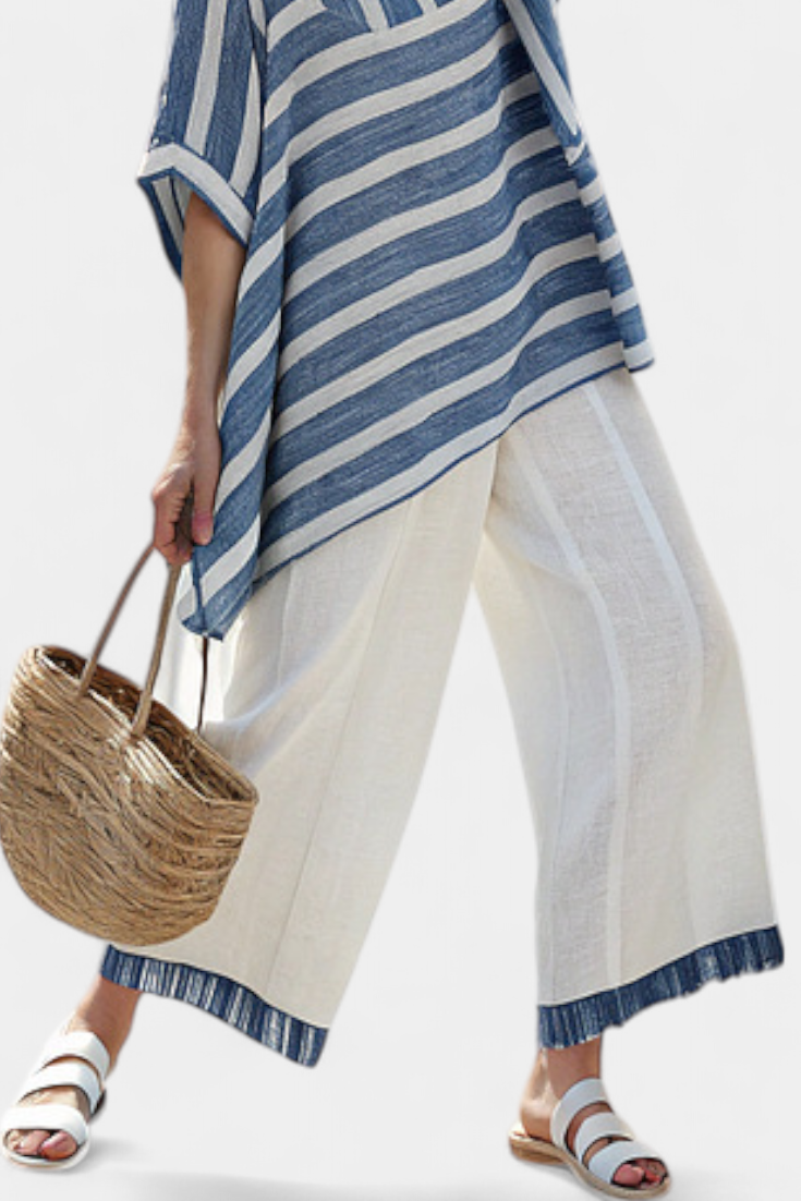 Alexa | Women's blue striped top and pants set