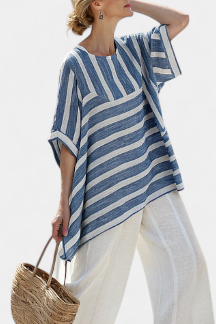 Alexa | Women's blue striped top and pants set