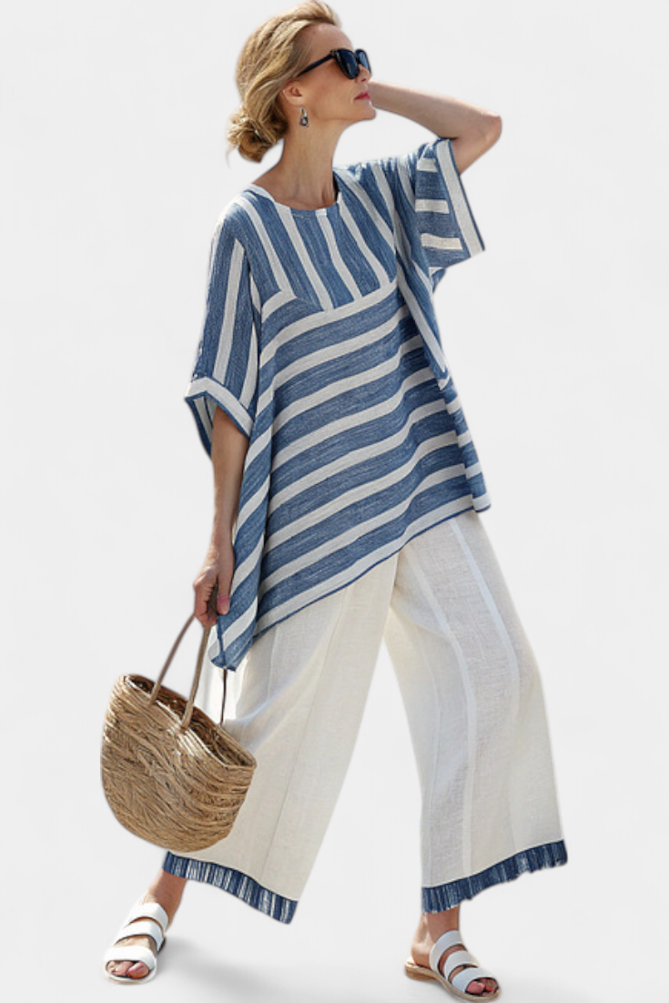 Alexa | Women's blue striped top and pants set