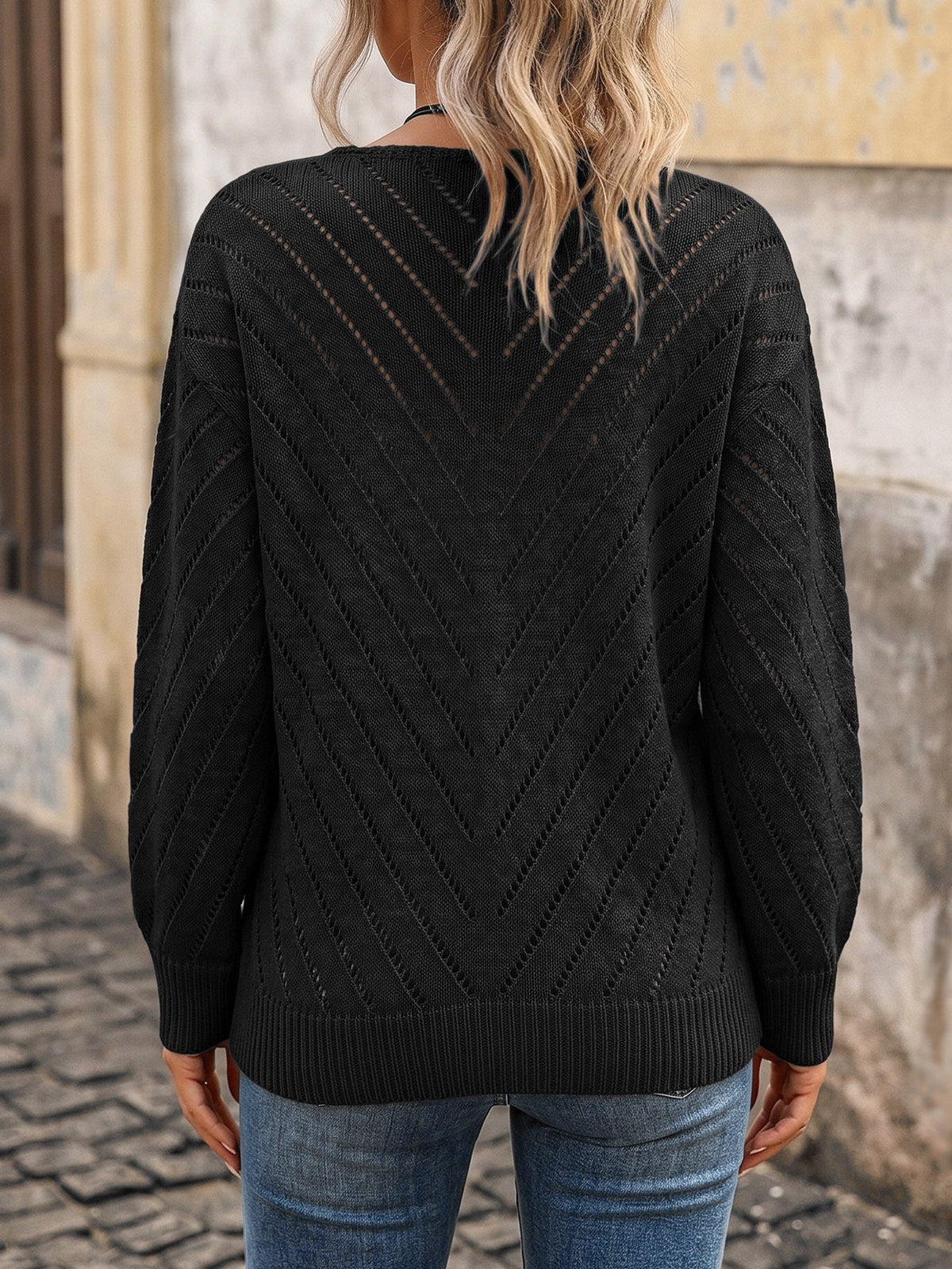Eliane Pointelle V-Neck Knit Pullover