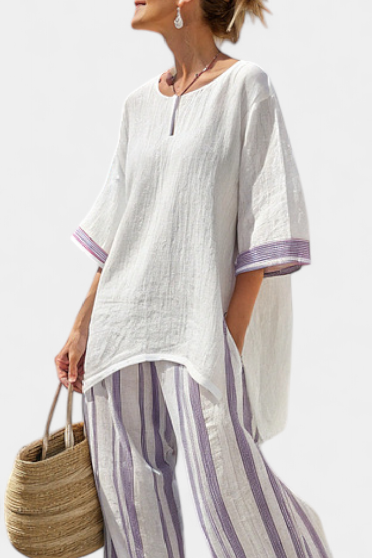 Celina | Women's set with a loose-fitting top and striped trousers