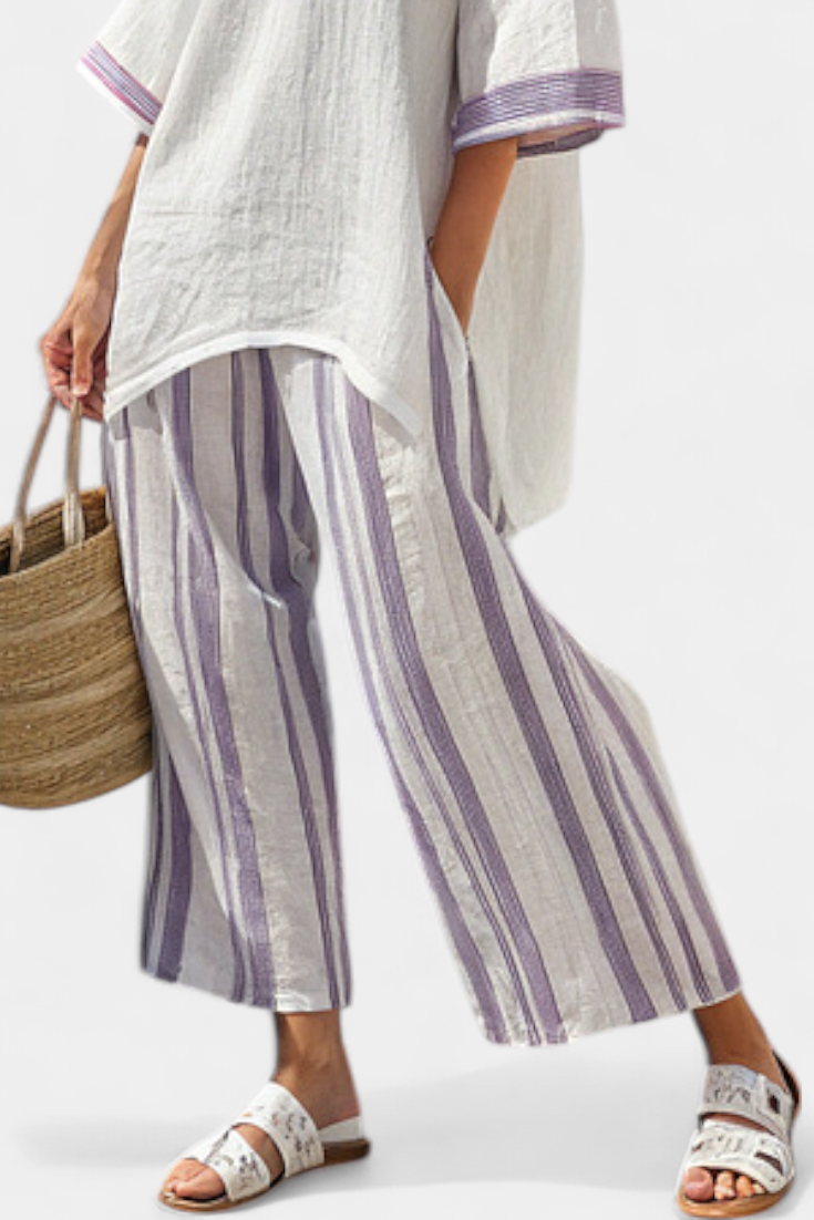 Celina | Women's set with a loose-fitting top and striped trousers