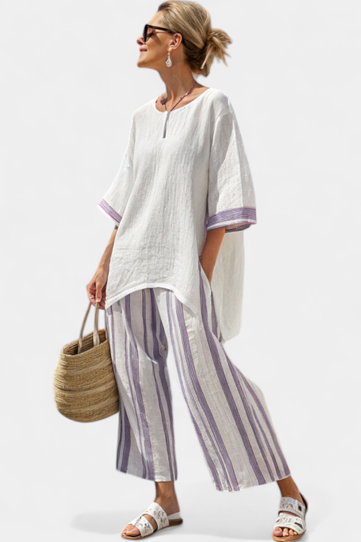 Celina | Women's set with a loose-fitting top and striped trousers
