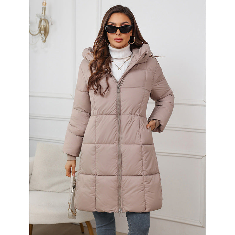 Women's Parka with Longline Cut and Quilted Panels | Hood, Fitted Cut, Ribbed Cuffs | For Winter | Size S-3XL