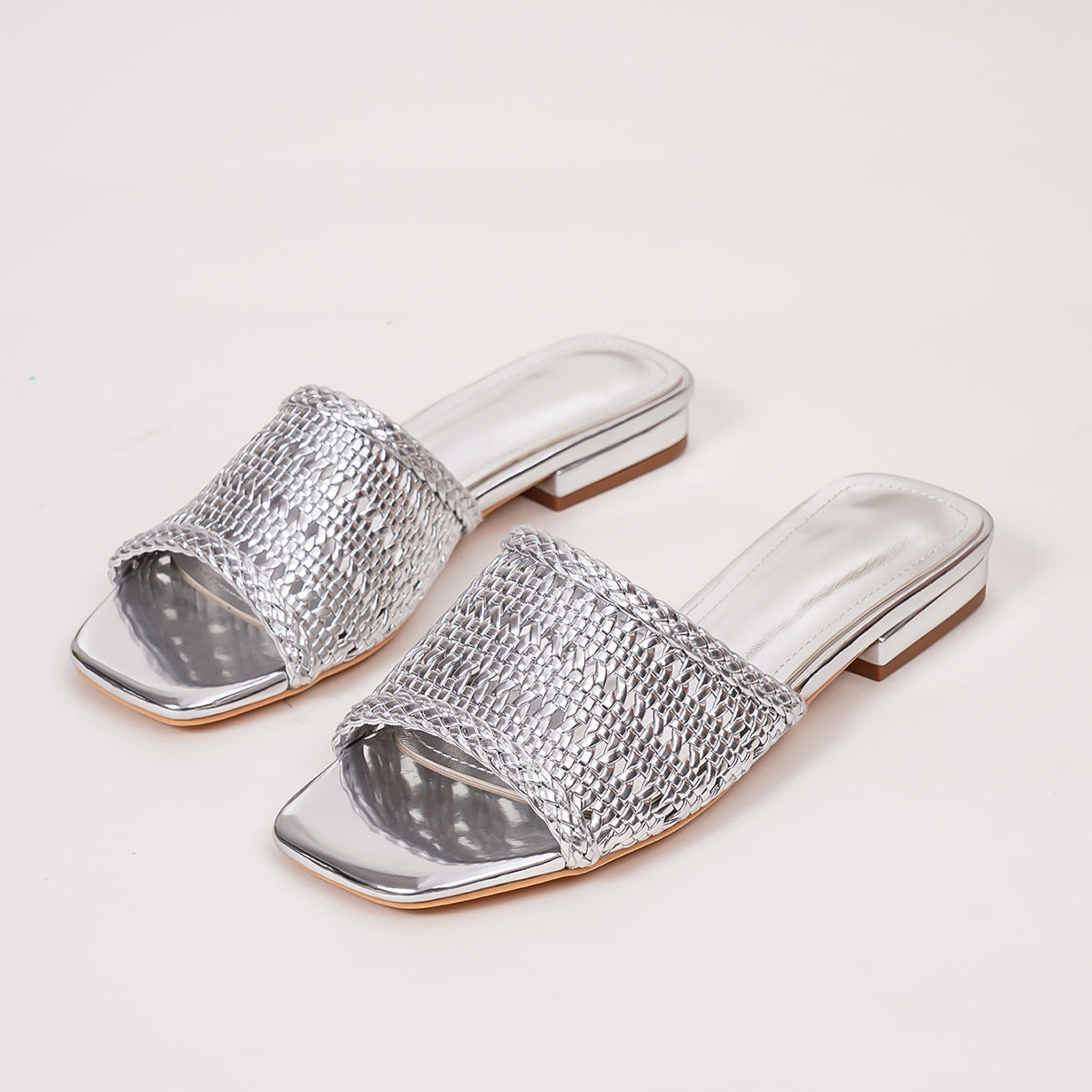 Brenna Metallic Woven Slide Sandals