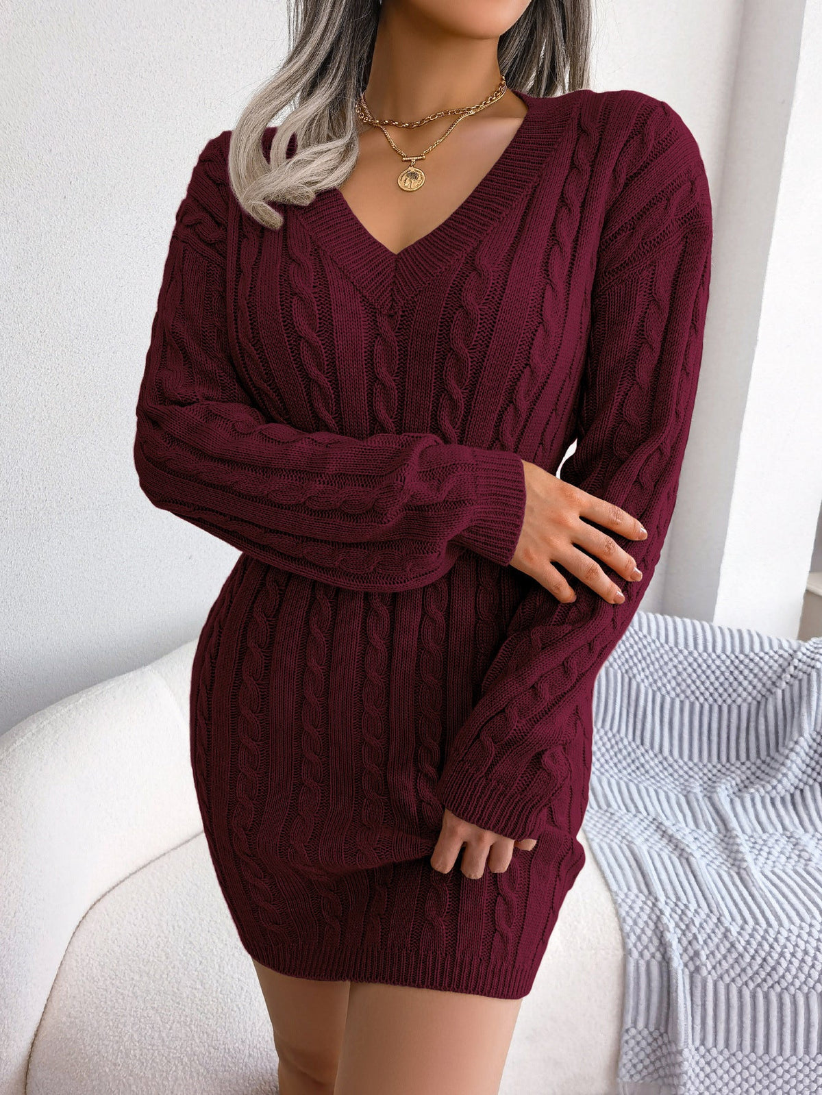 Michela Cable-Knit Smocked-Waist Sweater Dress