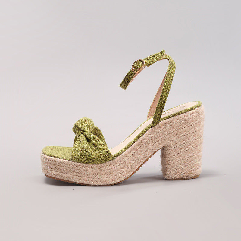 Lucette Knotted Bow Espadrille Wedge Sandals