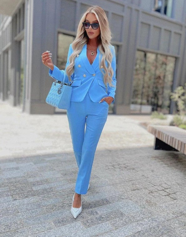 Women's Tailored Blazer Suit Set with Deep Lapel
