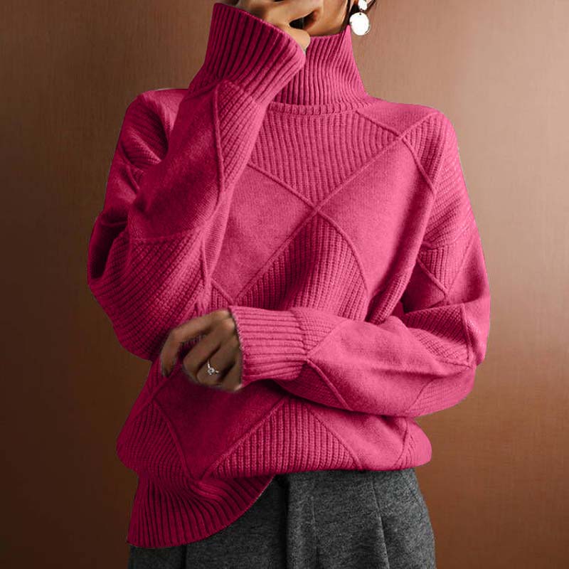 Women's Geometric Turtleneck Sweater, Long Sleeves