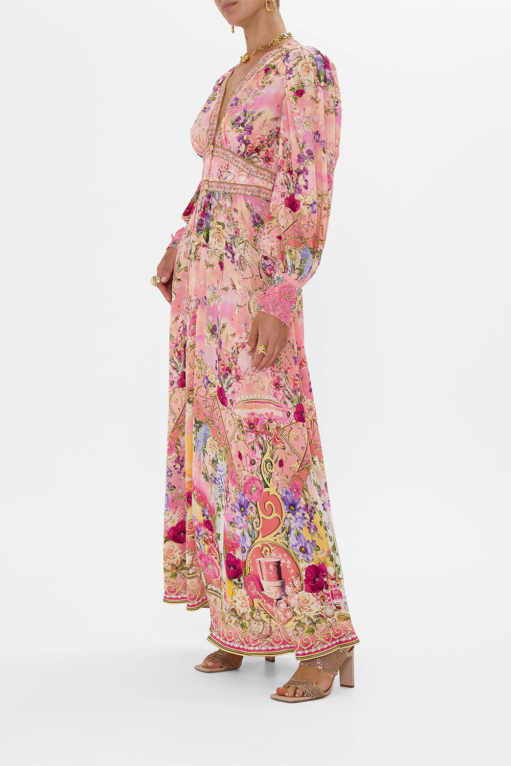 Aveline Floral Chiffon Puff Sleeve Maxi Dress