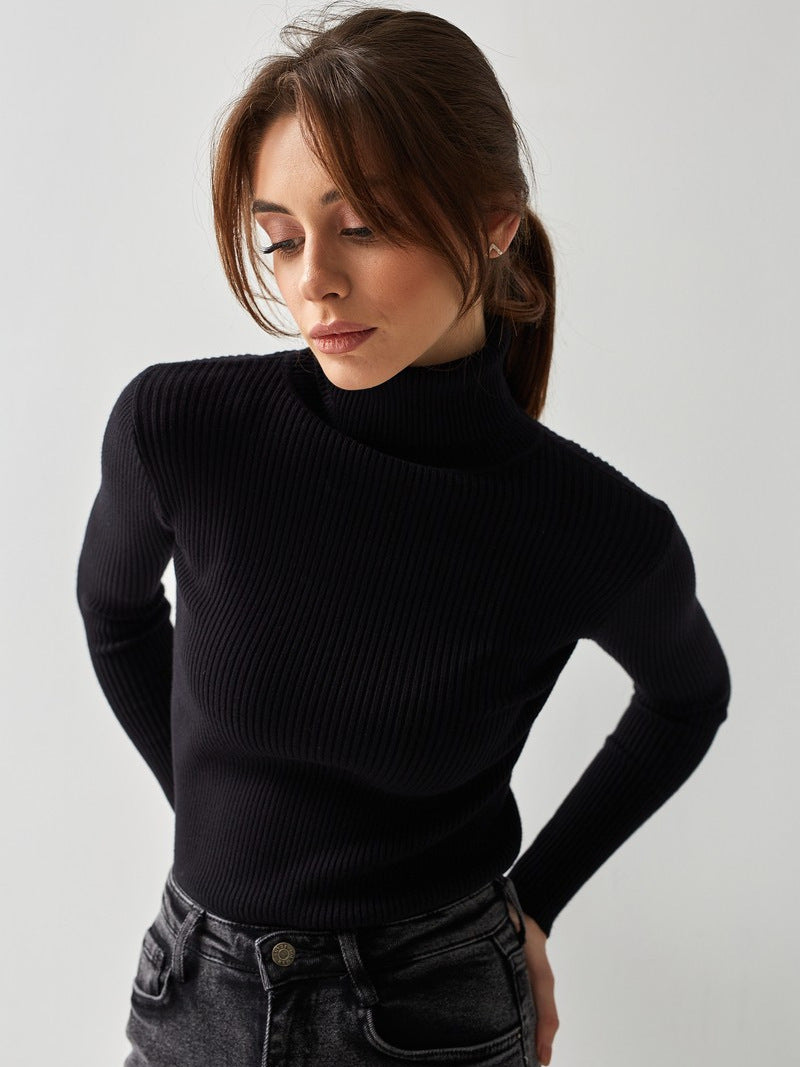 Dagny Cotton Ribbed Knit Turtleneck Sweater