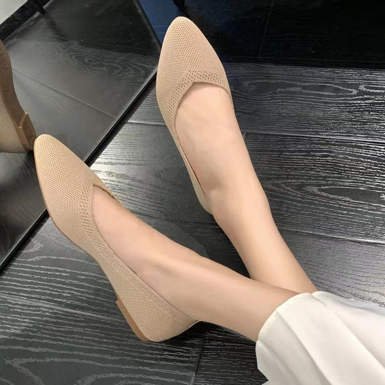 Women's Pointed Toe Knit Ballet Flats Slip-On Breathable