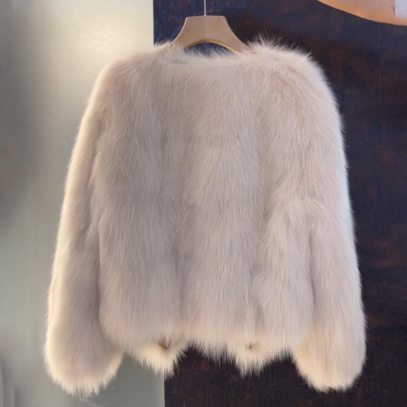 Women's Faux Fur Jacket Open Front with Buckle Detail