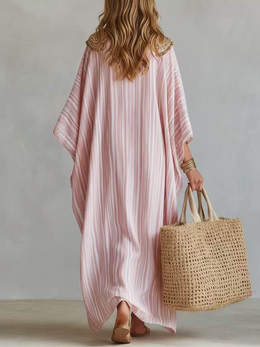 Amity Striped V-Neck Caftan Maxi Dress