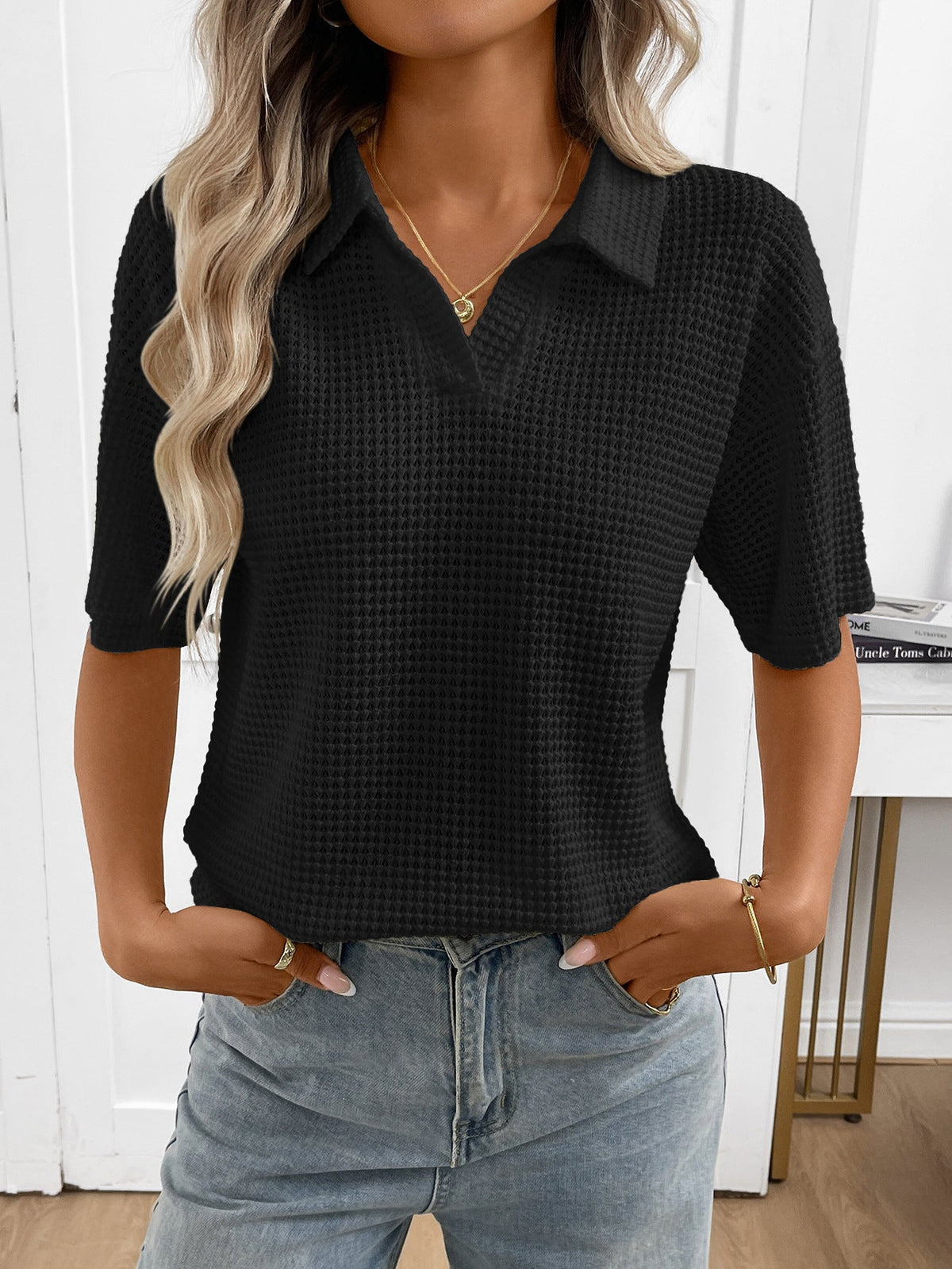 Mabel Textured Knit Polo Top
