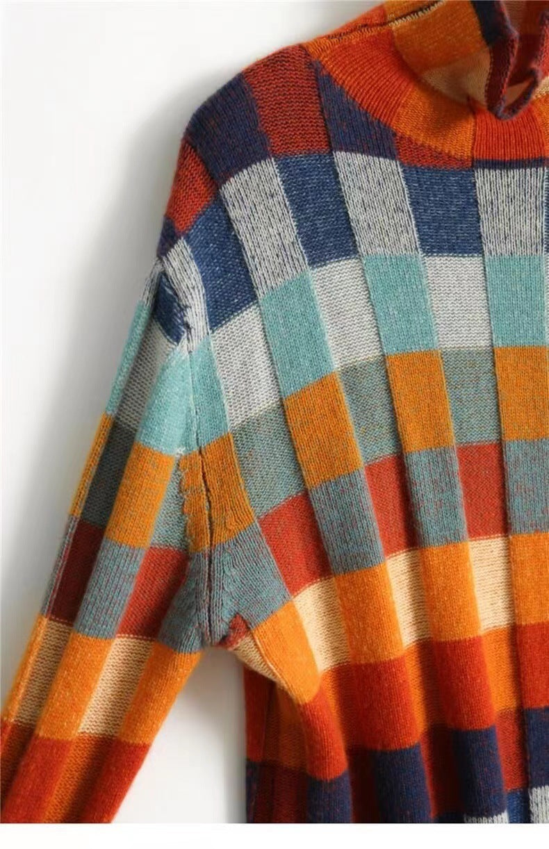 Ravelyn Patchwork Check Turtleneck Sweater