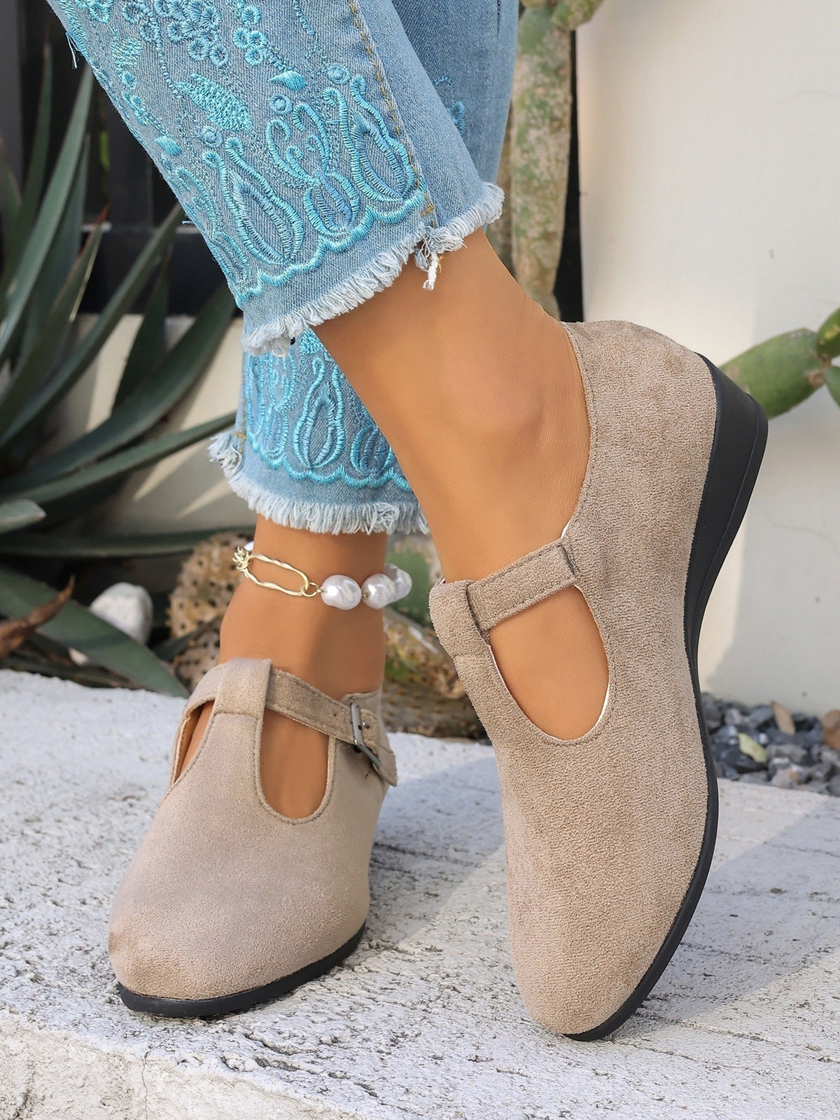 Cosette T-Strap Suede Wedge Mary Janes