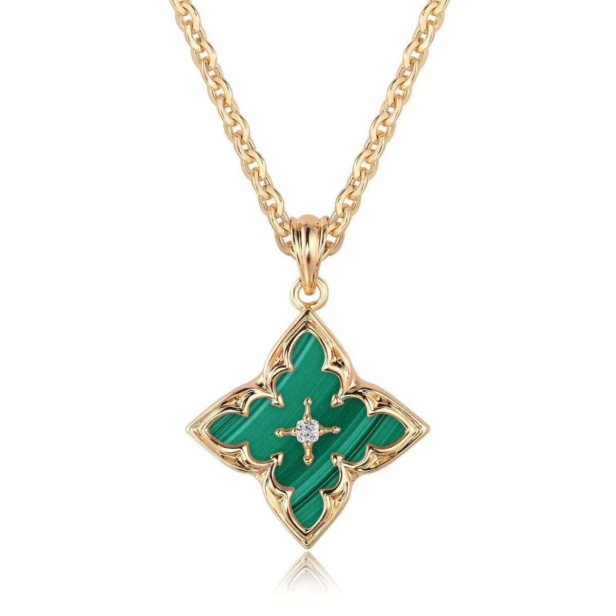 Clover Pendant Necklace in Gold with Blue Enamel Detail