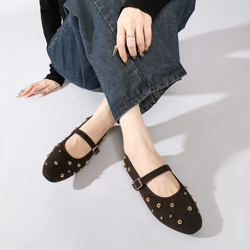 Verina Studded Suede Mary Jane Flats
