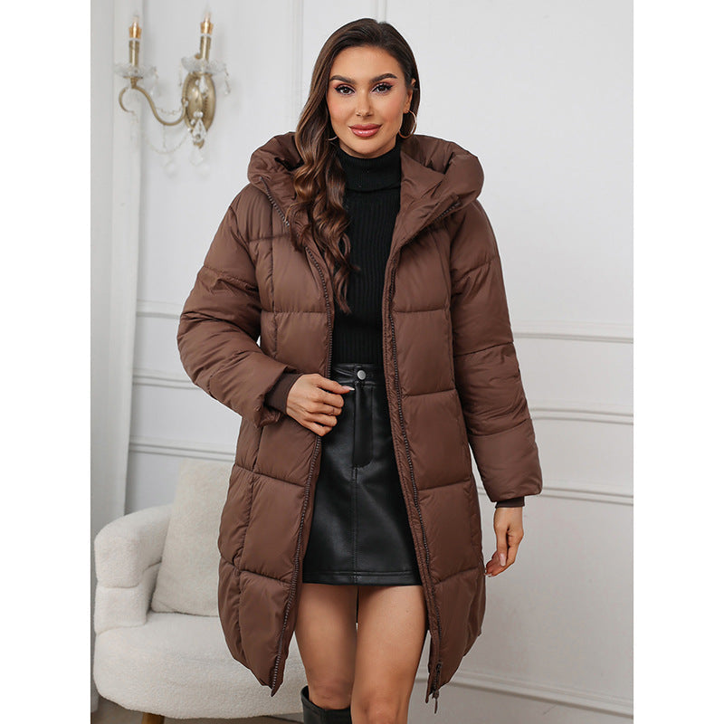 Women's Parka with Longline Cut and Quilted Panels | Hood, Fitted Cut, Ribbed Cuffs | For Winter | Size S-3XL