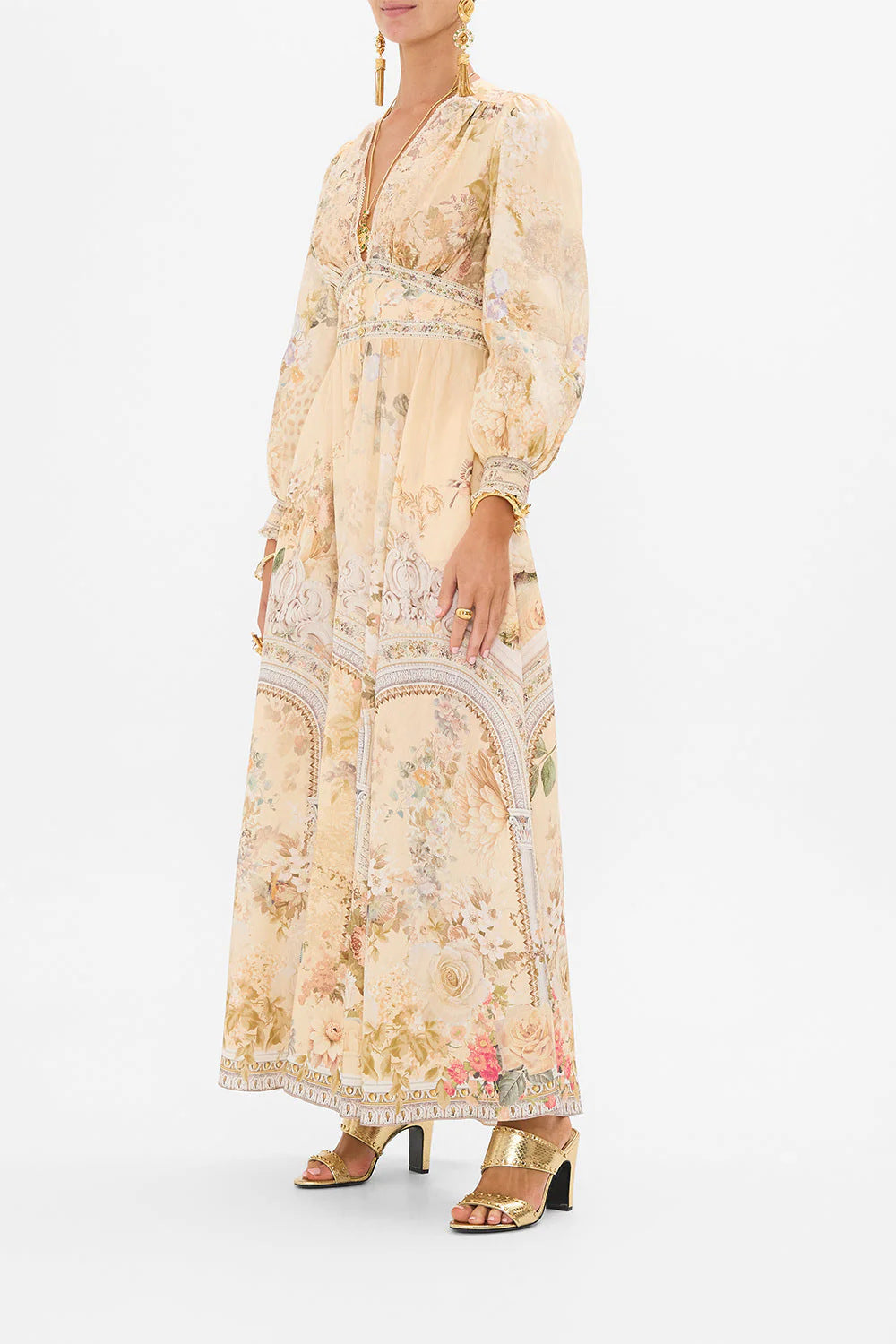Aveline Floral Chiffon Puff Sleeve Maxi Dress
