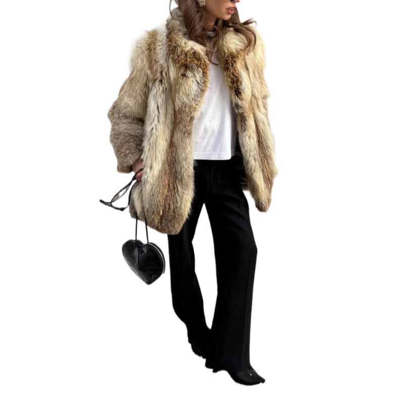 Women's Shaggy Faux Fur Coat with Stand Collar