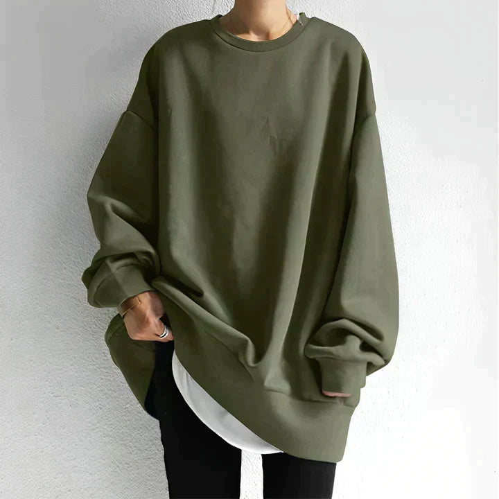 Alice | Womens Oversized Tunic Sweater | Crew Neck, Drop Shoulder, Long Sleeve | Black, Brown, Army Green and More S-3XL