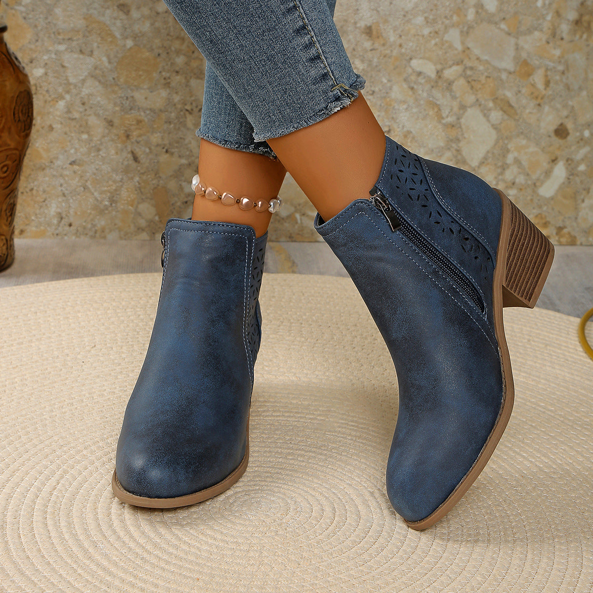 Amalia Cutout Block Heel Ankle Boots