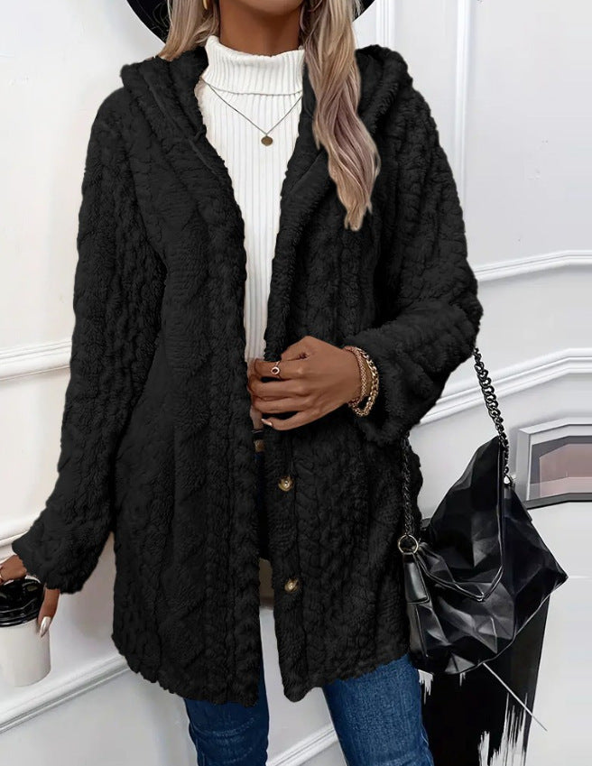 Embla Hooded Sherpa Fleece Button Jacket