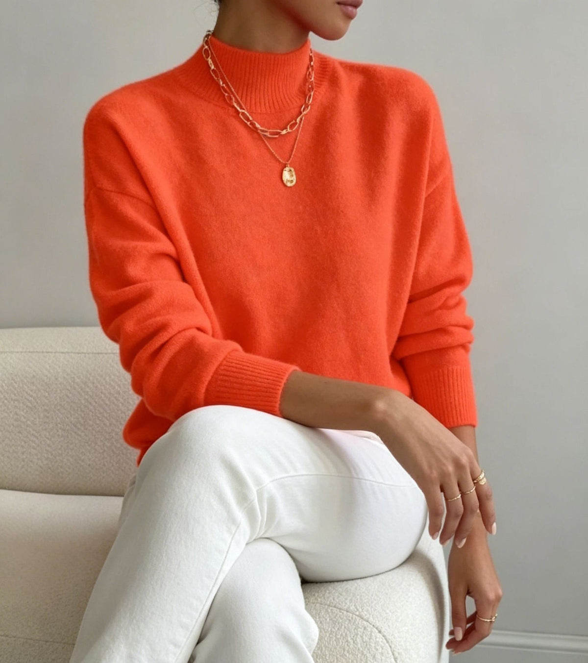 Women's Mock Neck Relaxed Fit Sweater Long Sleeve