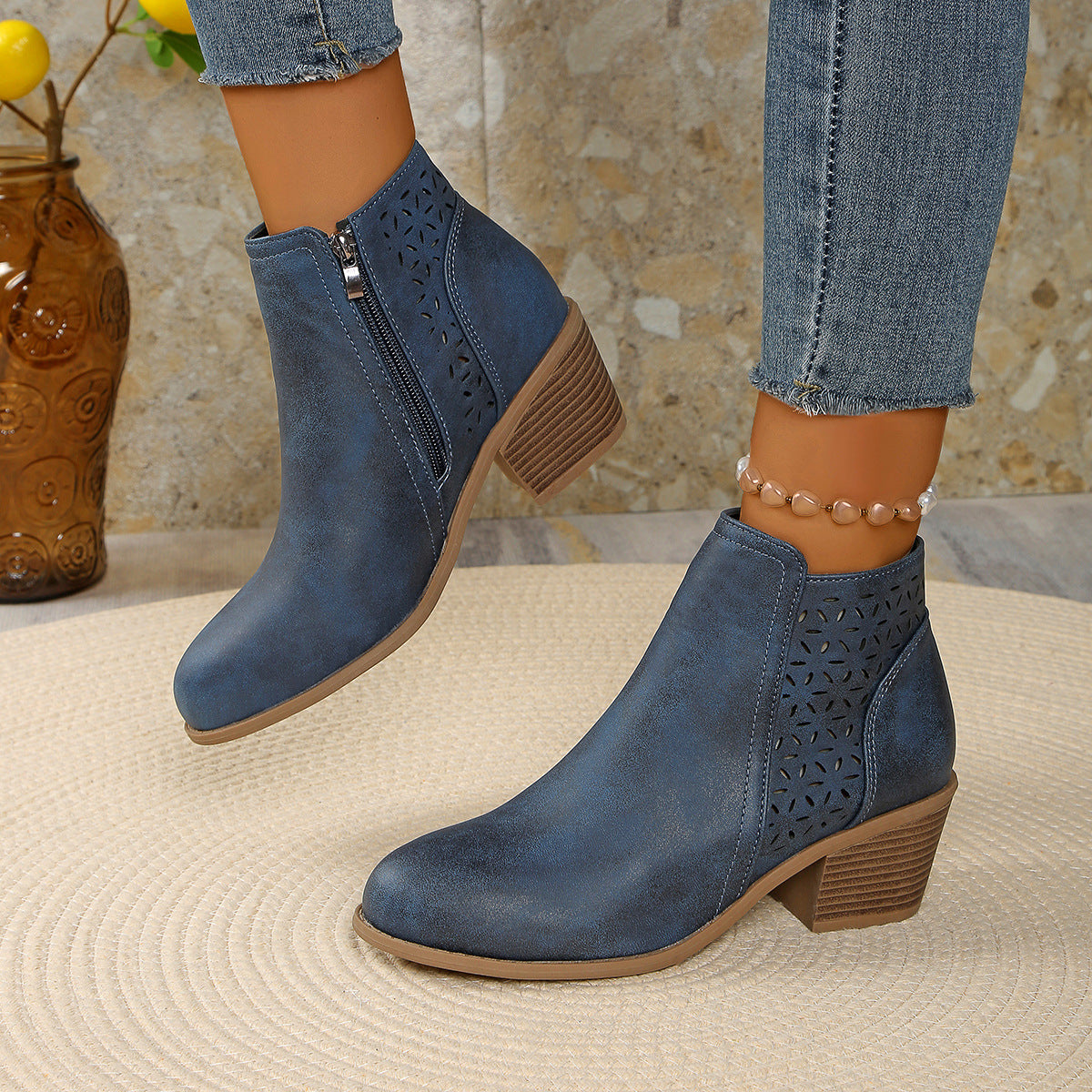 Amalia Cutout Block Heel Ankle Boots