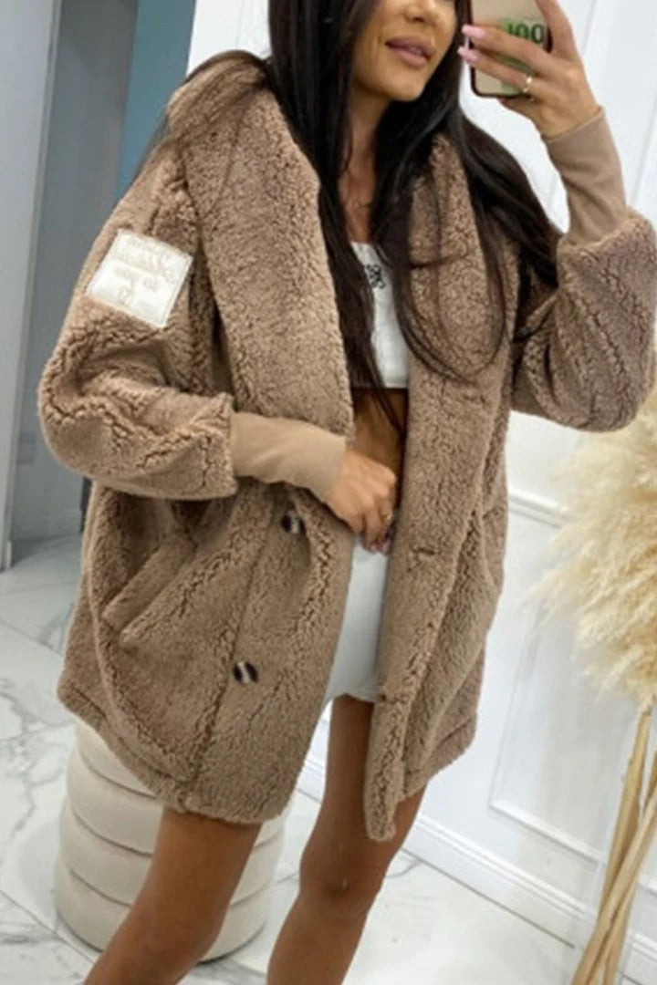 Women's Oversized Teddy Jacket with Button Front