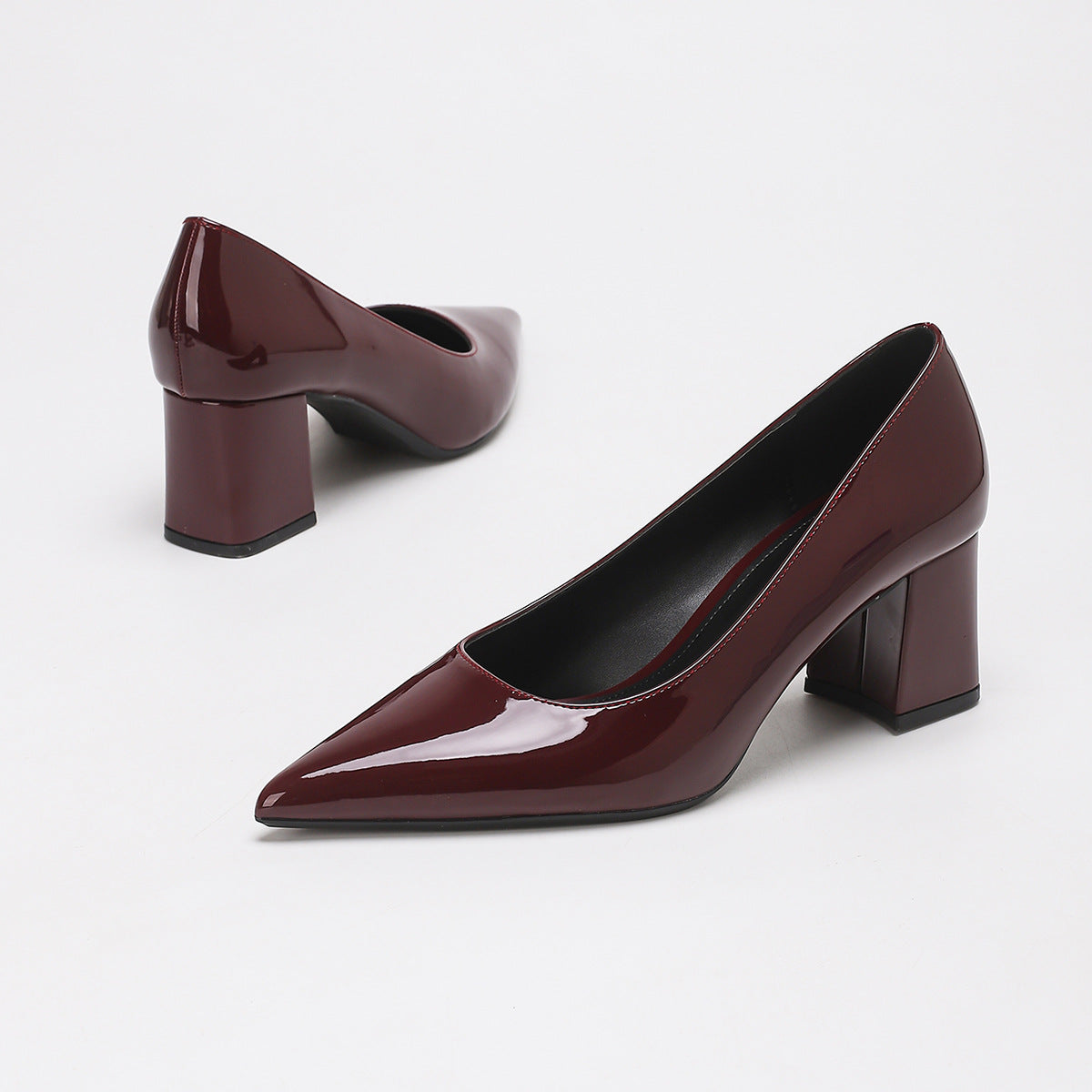 Heloise Patent Pointed Toe Block Heel Pumps