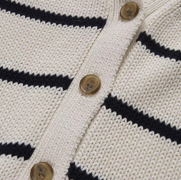 Gaia Striped Button-Front Knit Cardigan
