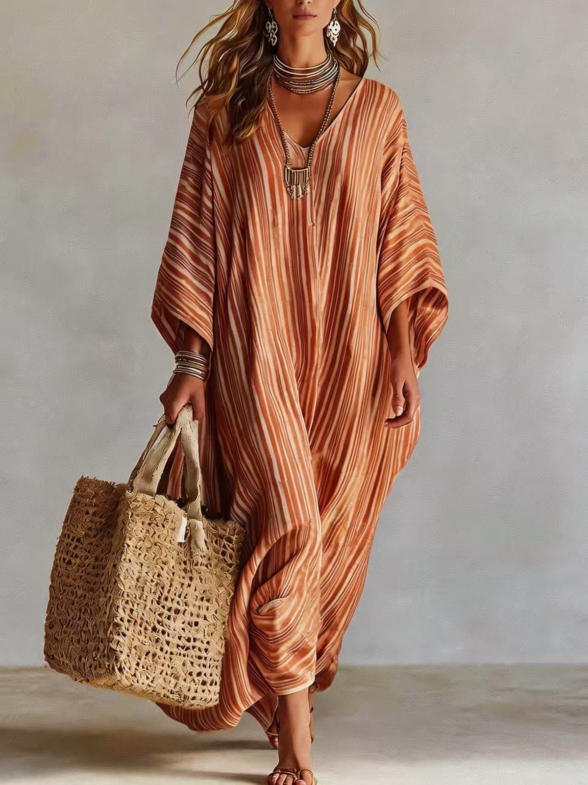 Amity Striped V-Neck Caftan Maxi Dress